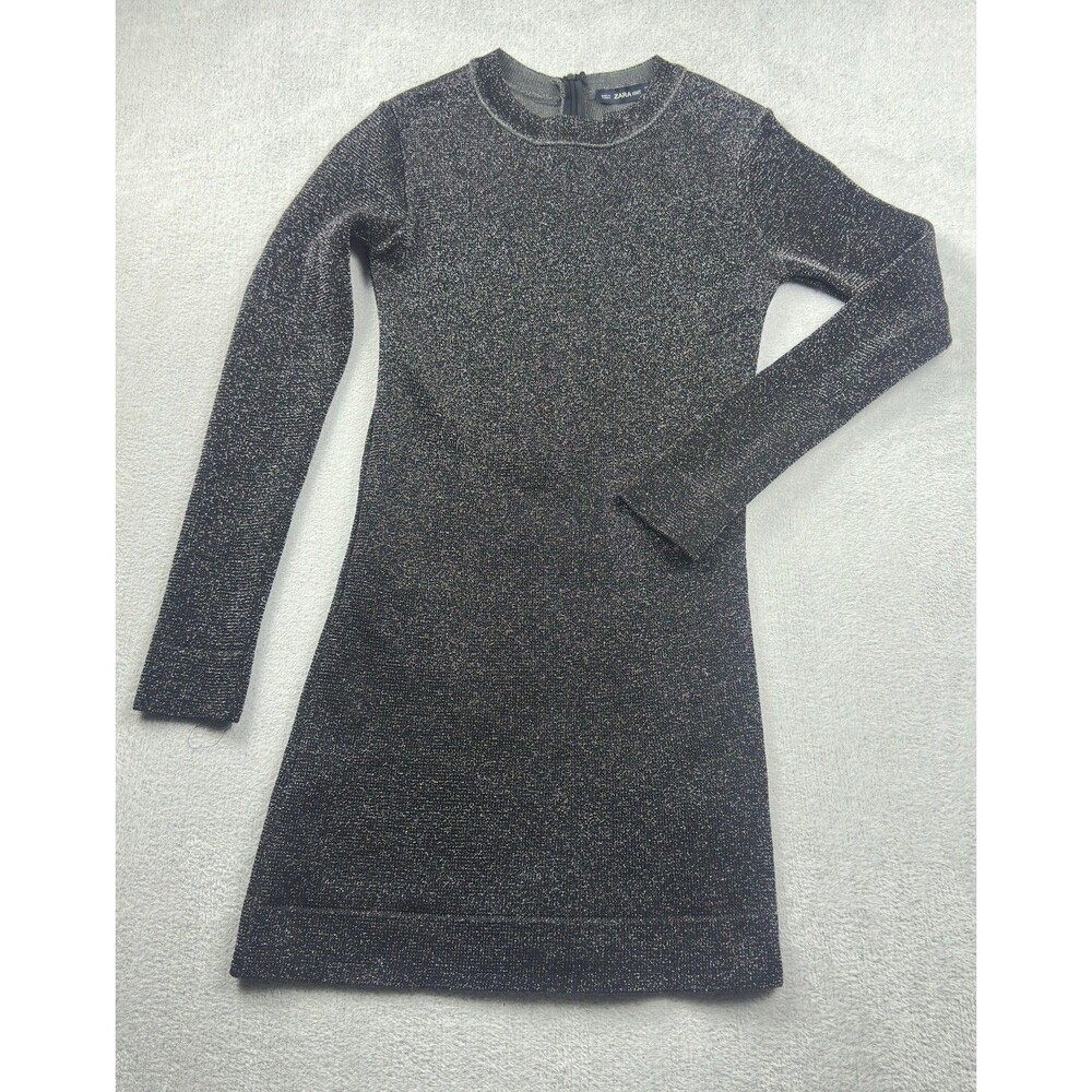 Zara Knit Limited Edition Metallic Dress Size S Long Sleeve Dark Feminine NYE
